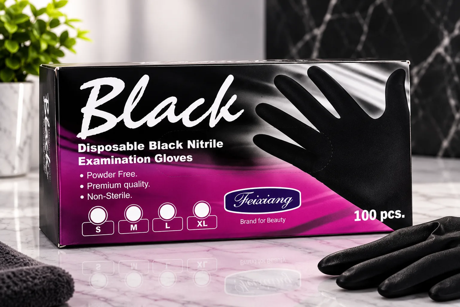  Gants noirs jetables en nitrile